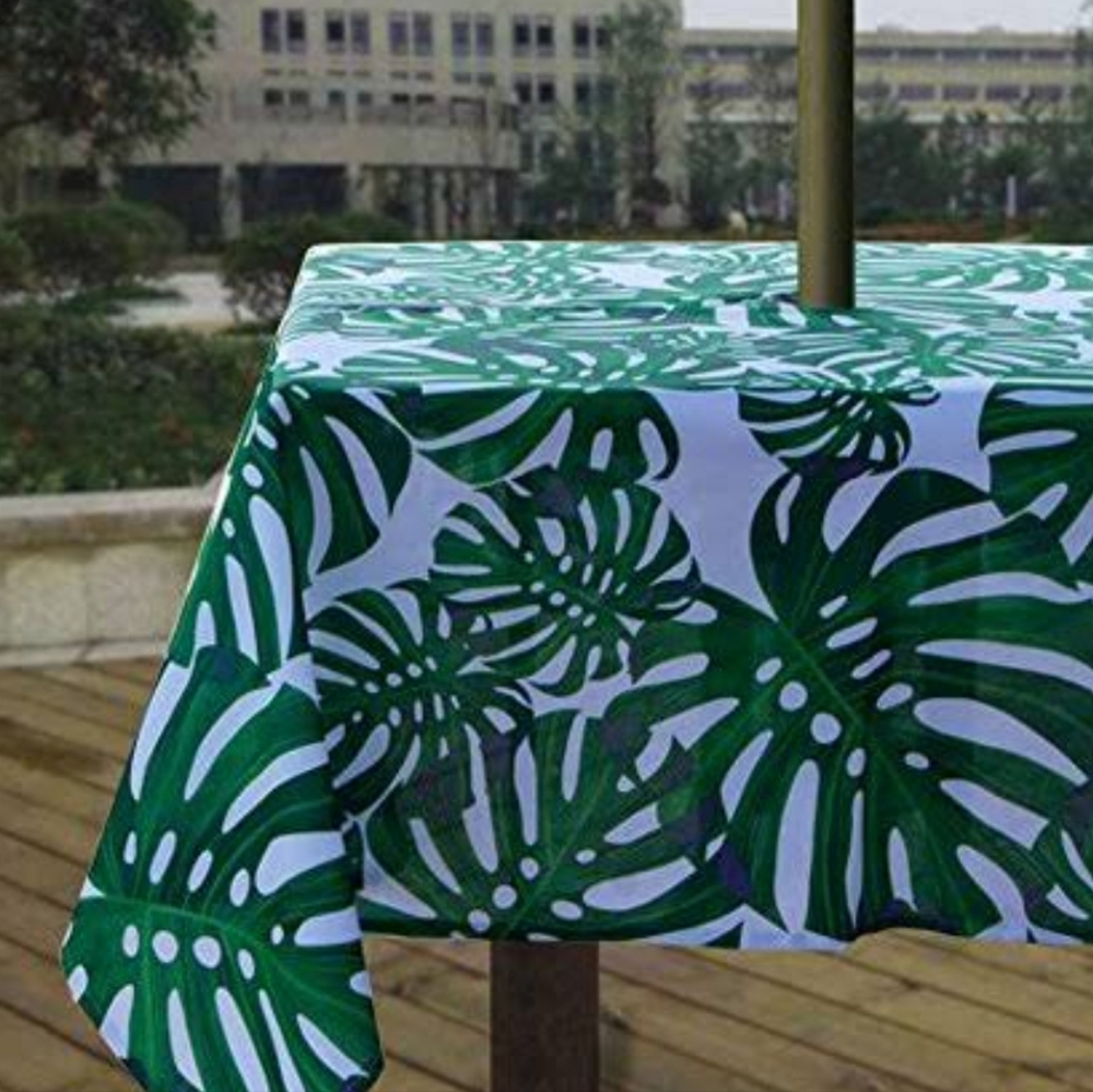 Lahome Palm Leaf Pattern Outdoor Tablecloth with Umbrella Hole 